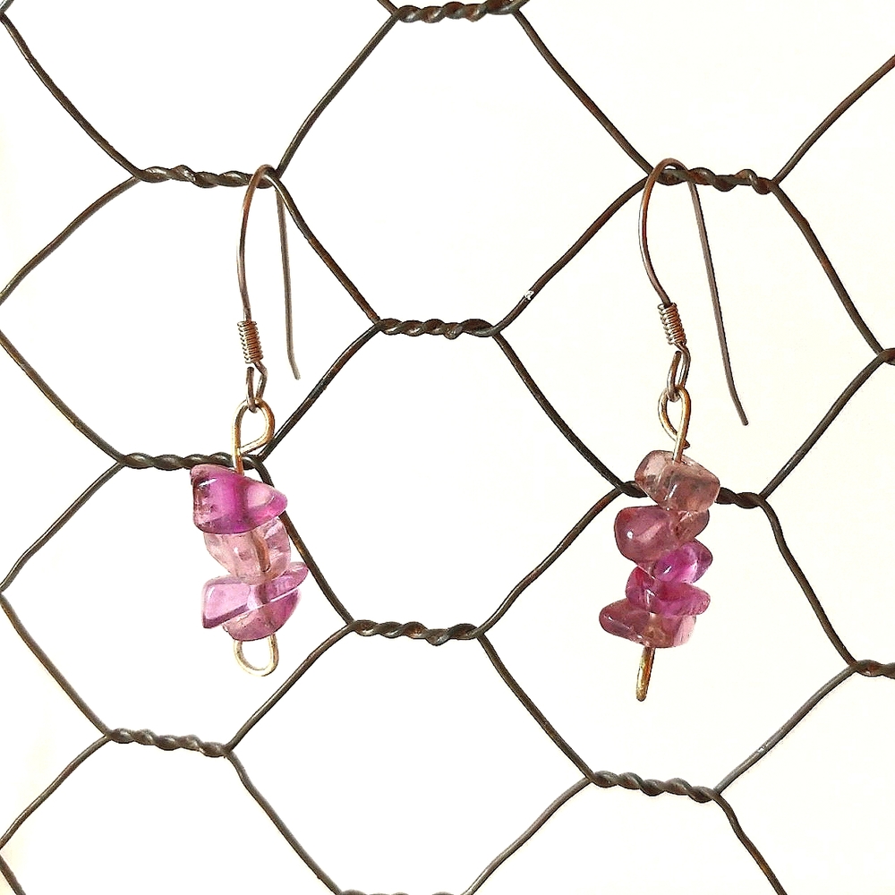 Vintage Earrings Amethyst Bead Jewelry Handmade Pierced Earrings Purple